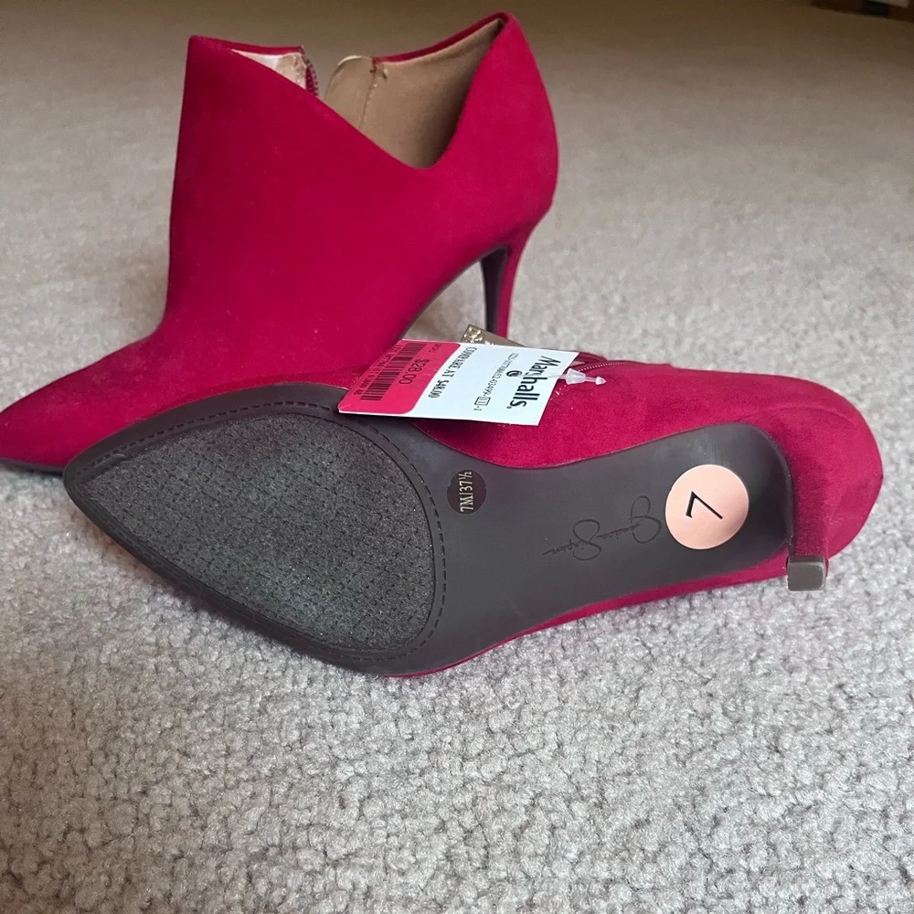 Jessica Simpson Red Suede Heeled Boots - Picture 2 of 3